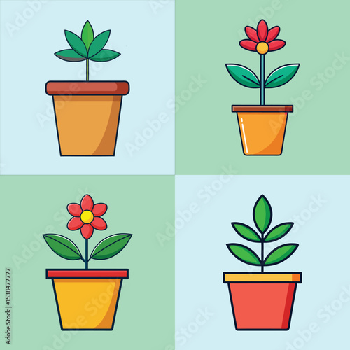 Flat Flower Pot Illustration Minimal Planter and Gardening Decor Vector Icon