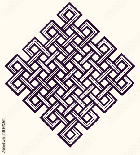 Minimilist complex geometric knot pattern with interwoven lines forming a diamond shape on a light background design vector