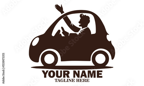 Illustration vector cheerful young man enjoys a sunny day, smiling and waving. Vector logo design with white background