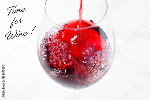 Time for Wine ! - Time for Wine with a glass of red wine on white background, vector
