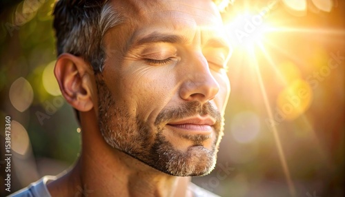 Man with eyes closed and eyes closed in the sun