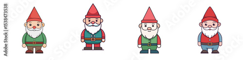 Flat Garden Gnome Illustration Whimsical Lawn Ornament and Outdoor Decor Vector Icon