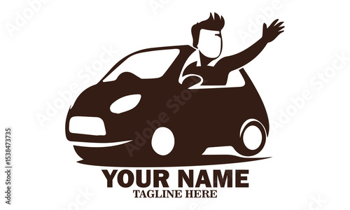 Illustration vector cheerful young man enjoys a sunny day, smiling and waving. Vector logo design with white background