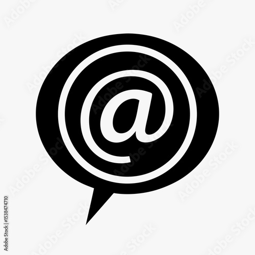 Black and White Speech Bubble Icon with At Symbol for Email, Communication, and Social Media Concepts
