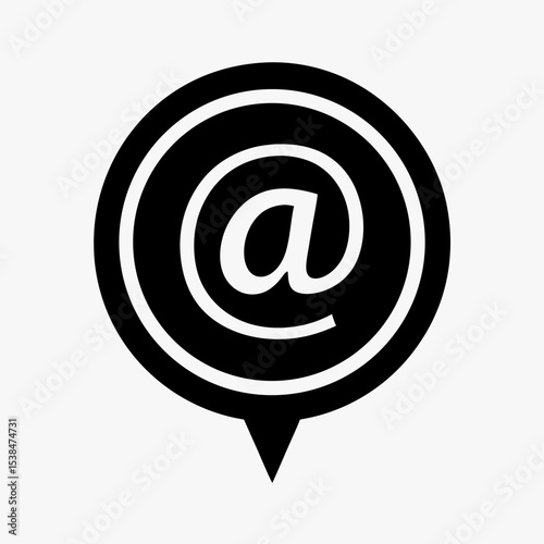 Black and White Speech Bubble Icon with At Symbol for Email, Communication, and Social Media Concepts
