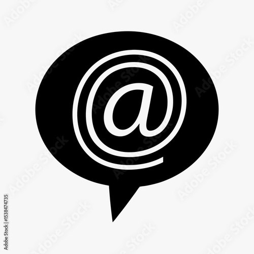 Black and White Speech Bubble Icon with At Symbol for Email, Communication, and Social Media Concepts
