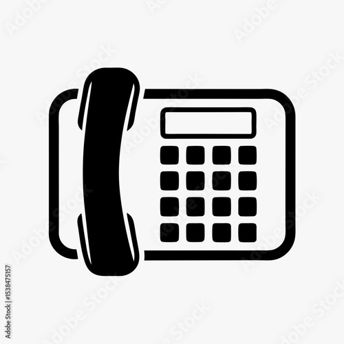Office landline telephone icon in black and white, symbolizing communication, contact, and customer service
