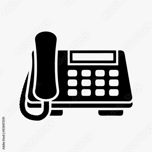 Office landline telephone icon in black and white, symbolizing communication, contact, and customer service
