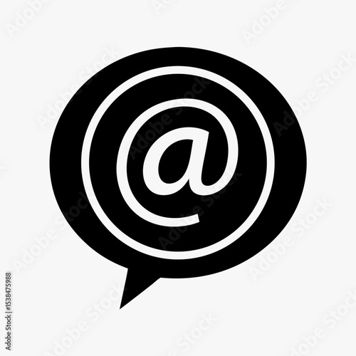 Black and White Speech Bubble Icon with At Symbol for Email, Communication, and Social Media Concepts
