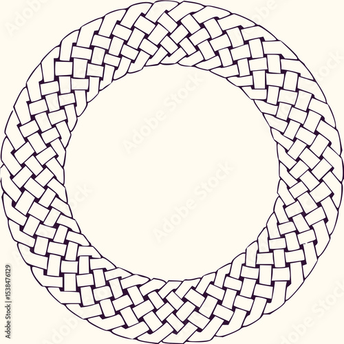 Minimilist circular woven pattern with interlaced rectangular elements forming a ring shape on light background vector
