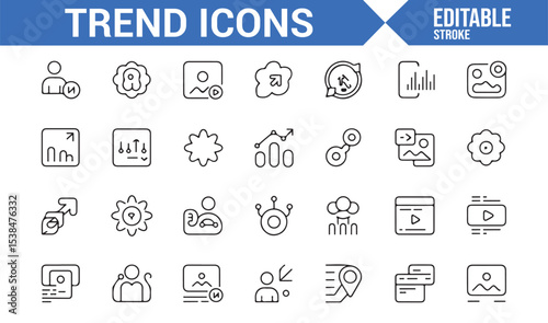 Collection of trend-related icons for social media, video, and content creation.