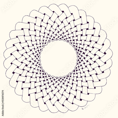 Minimilist circular woven pattern design with interlaced bands forming a decorative ring and empty center space vector