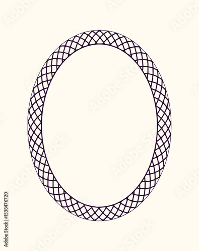 Minimilist oval frame with a woven pattern design, featuring a dark outline and a light background, simple and elegant vector