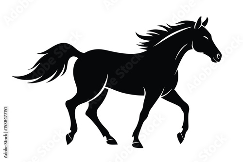 Horse silhouette shows a running equine animal with flowing mane and tail