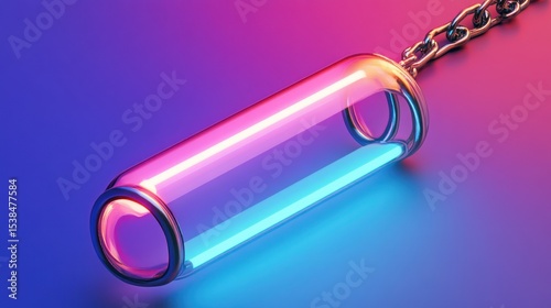 Neon-lit glass tube, chained, on a vibrant gradient background
