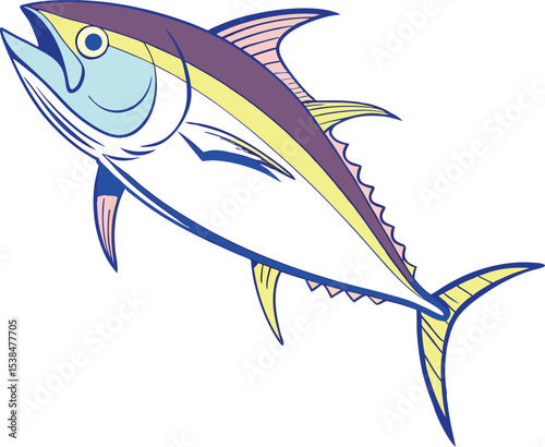 tuna fish seafood blue fin colorful vector art logo