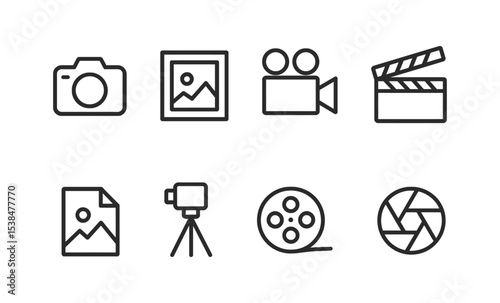 Minimalistic media icons for photography, video, and art inspiration vector illustration