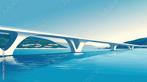 Modern bridge spans turquoise water, coastal scenery