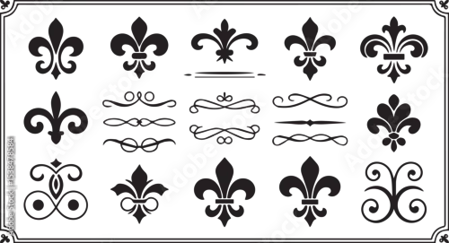 Obraz Collection of fleur de lis and ornate swirls design elements