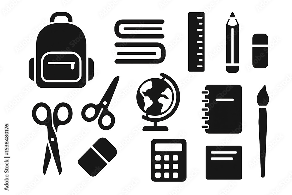 School Supplies Silhouette Icons School Supplies Silhouette Icons