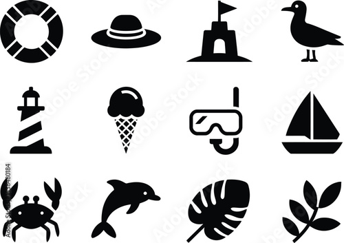 Collection of Black and White Summer Vacation Icons
