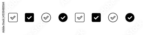 Checkmark icon. Check mark vector set. Checkmark line icon set. Checkbox sign. Vote sign. Correct yes sign. Isolated checkmark vector line set.