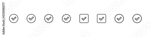 Checkmark icon. Check mark vector set. Checkmark line icon set. Checkbox sign. Vote sign. Correct yes sign. Isolated checkmark vector line set.