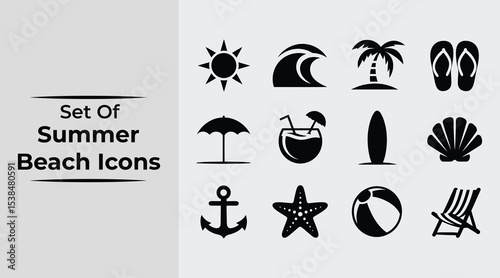 Collection of summer beach icons graphic design