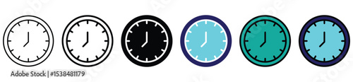 Clock Icon Set – Flat and Outline Time Symbol Collection for Schedule, Reminder, and Interface Design