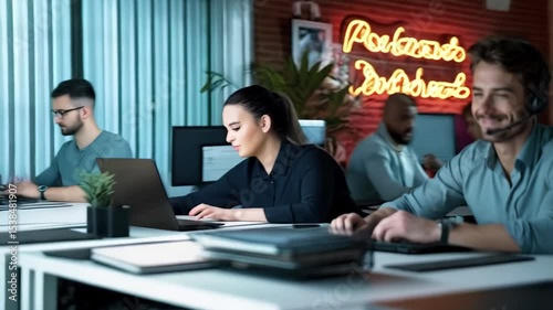 Customer service rep warmly engages clients to ensure satisfaction through communication