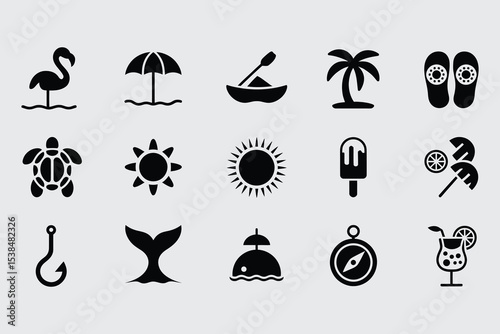 Summer vacation icons collection beach sea and sun