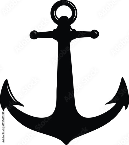Simple Black Anchor Silhouette with Minimalist Design on a White Background