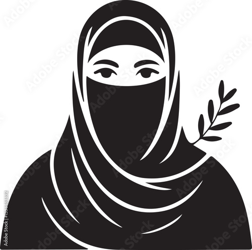Woman in niqab with olive branch icon