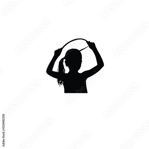 girl adjusting hairband silhouette on white background