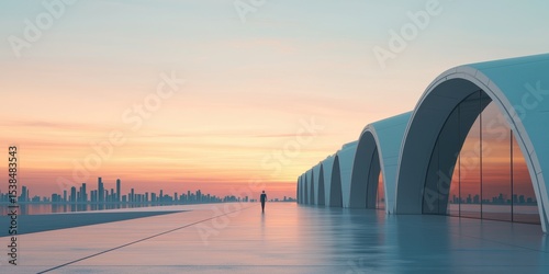 Serene Sunset Over Modern Architecture and City Skyline