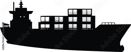 Silhouette of a Container Ship Loaded with Cargo Ready for Export