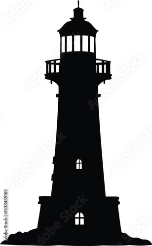 Silhouette of an Old Lighthouse on a Rocky Coast at Night