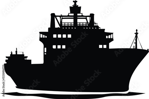 Silhouette of a cargo ship or oil tanker on a white background