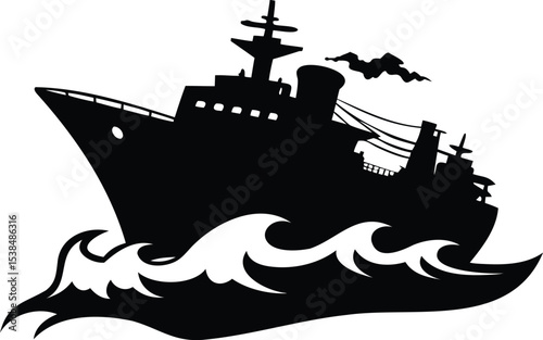 Silhouette of a Ship Sailing on the Waves of the Ocean