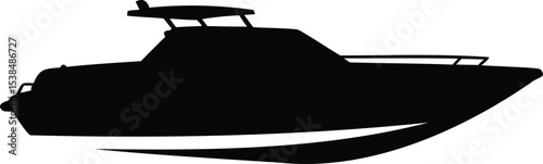 Silhouette of a luxurious and sleek motorboat gliding on the water's surface