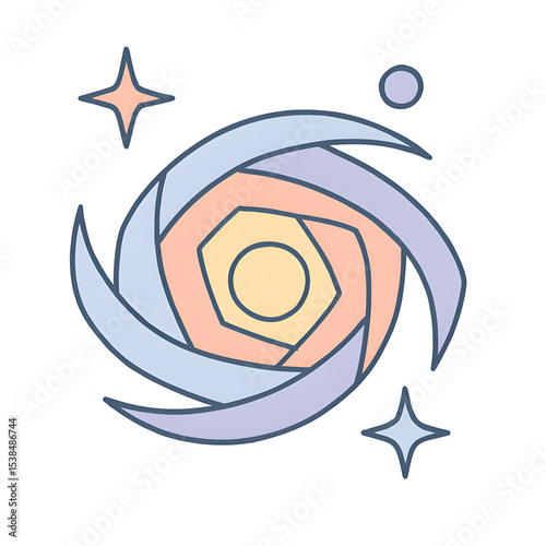 Abstract Geometric Swirl with Stars in Pastel Tones on Black