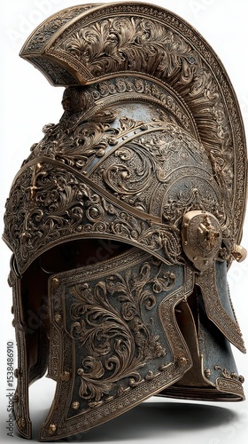 Intricate bronze and silver Corinthian helmet showcasing ornate designs and craftsmanship from ancient Greece photo