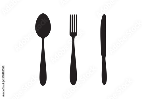 Fork, spoon, knife and plate. Menu symbol. Tableware instruments. Restaurant icon. Food, plate, fork, knife, spoon, cutlery icon set. logo design