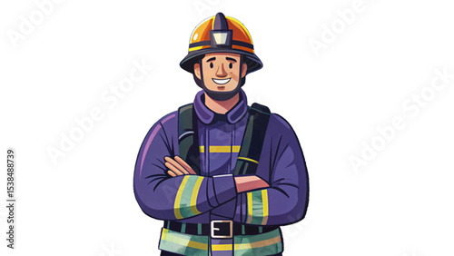 firefighter with confident smile standing beside fire engine, symbolizing bravery, duty, protection, and emergency response service in urban and rescue environments