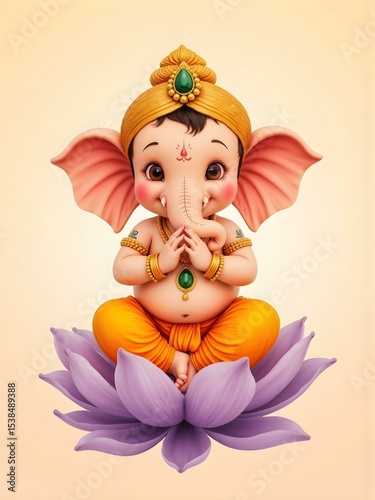 Adorable baby Ganesha blessing pose illustration