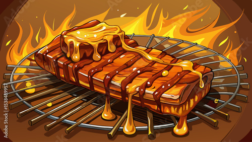 Grilled bbq ribs glazed with honey on a smoky grill Very beautiful