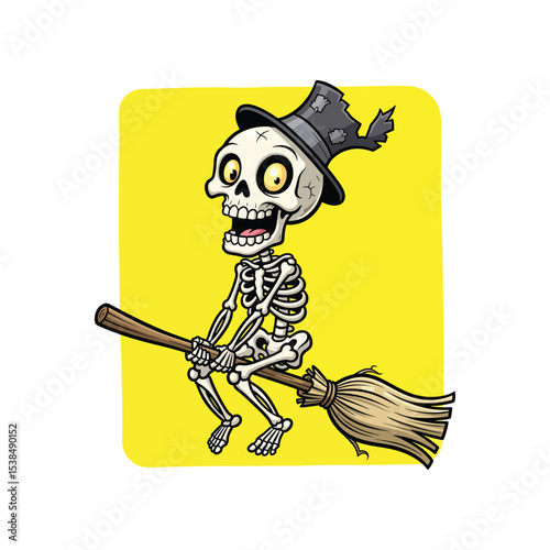 funny skeleton on a broom