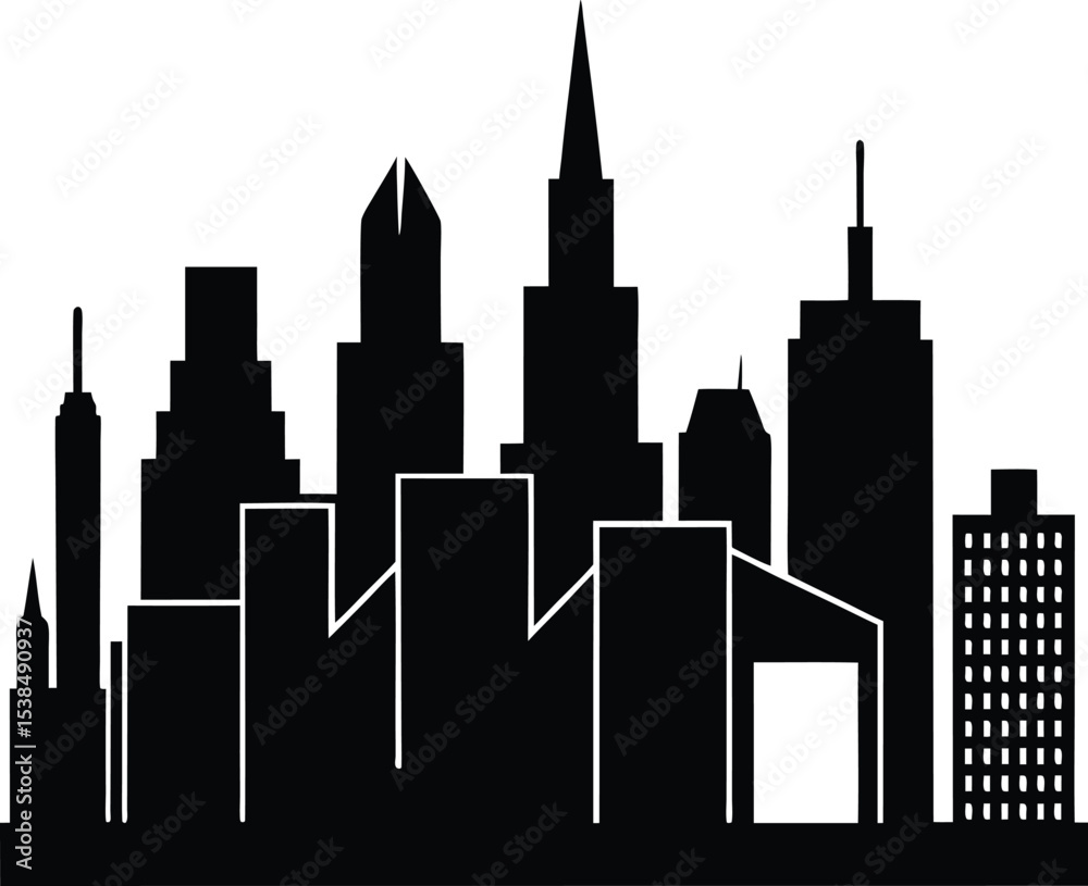 Obraz premium Vector art of a high-rise city skyline in silhouette