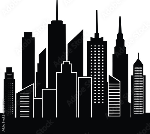 Minimal detail city skyline in black silhouette vector