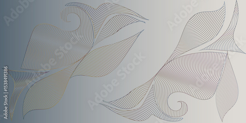 Abstract Vector line gold ornament fancy nature elegant vintage background. Hand drawn wavy branches.